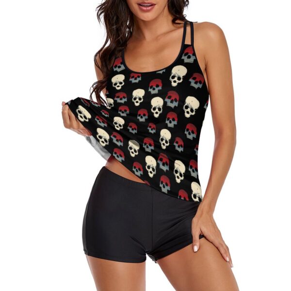 Red Skulls Tankini Two Piece Swimsuits